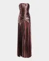 Retroféte Aelita Metallic Pleated Strapless Gown In Multi