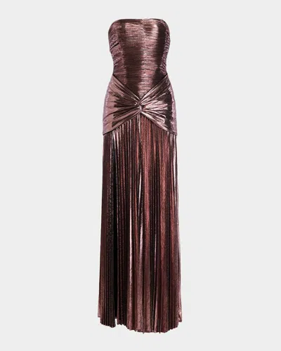 RETROFÉTE AELITA METALLIC PLEATED STRAPLESS GOWN