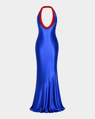 Retroféte Aireliene Embroidered Maxi Dress In Blue