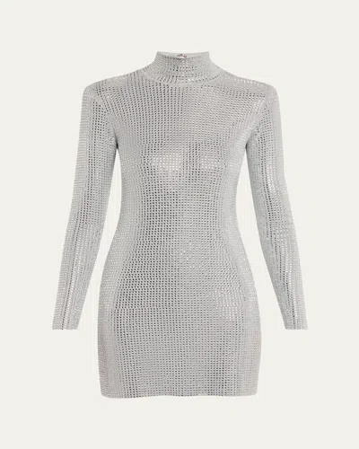 Retroféte Aisling Embellished Mock-neck Mini Dress In Metallic Dovesilver
