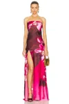 Retroféte Aiyanna Floral Silk Strapless Dress In Orchid Ombre