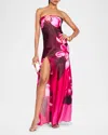 Retroféte Aiyanna Floral Silk Strapless Dress In Orchid Ombre