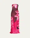 Retroféte Aiyanna Floral Silk Strapless Dress In Orchid Ombre