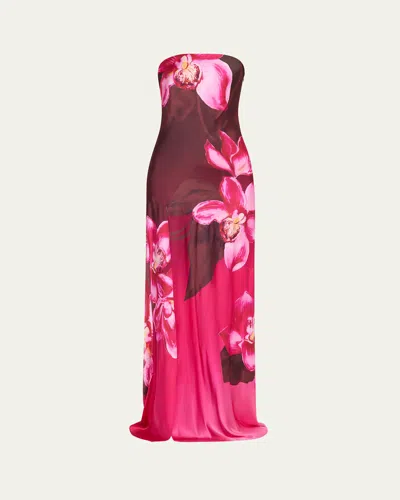 RETROFÉTE AIYANNA FLORAL SILK STRAPLESS DRESS