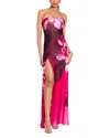 Retroféte Aiyanna Floral Silk Strapless Dress In Orchid Ombre