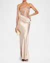Retroféte Alexandra Strapless Sequin Draped Dress In Latte