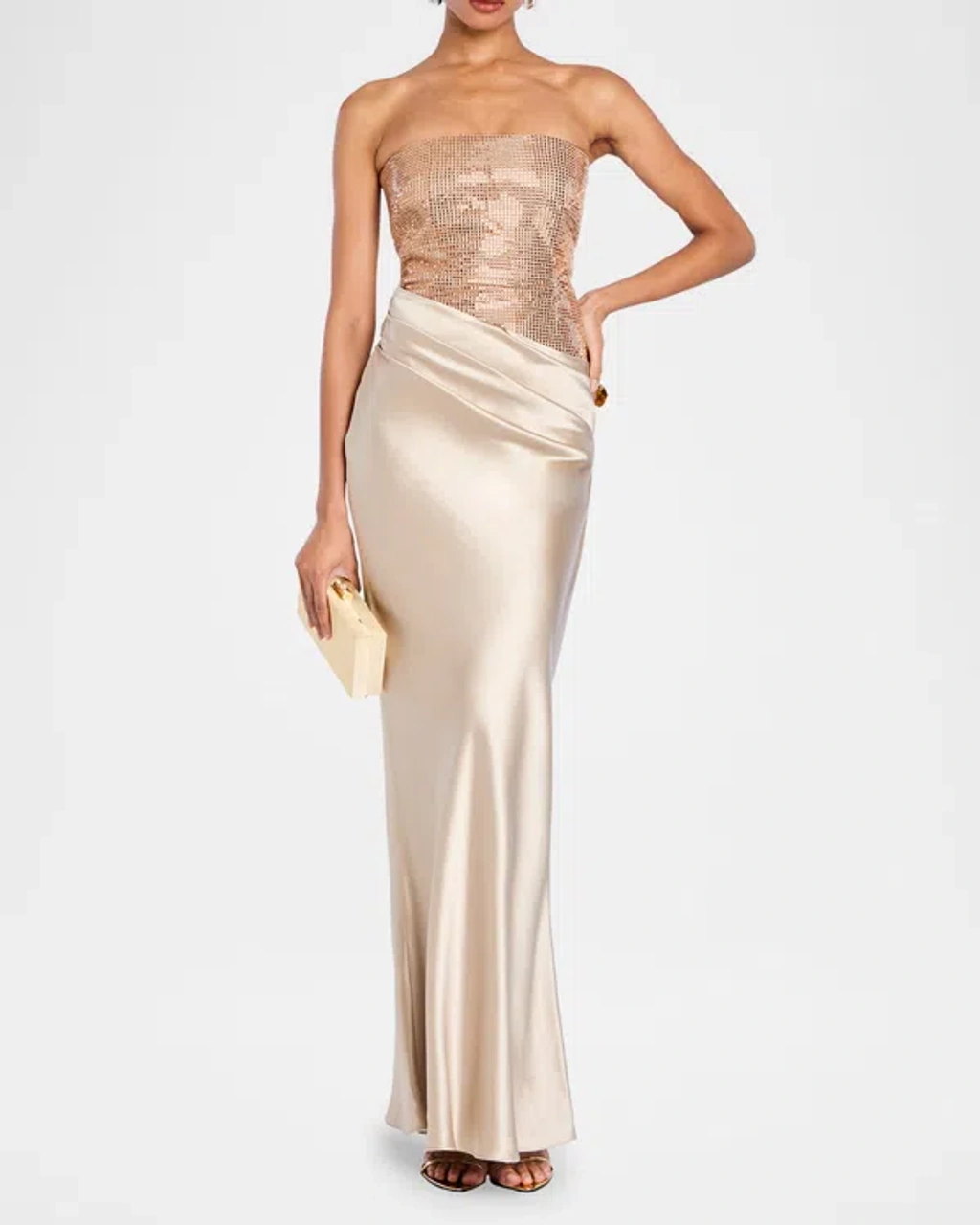 Retrofte Alexandra Strapless Sequin Draped Dress In Latte | ModeSens