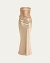 Retroféte Alexandra Strapless Sequin Draped Dress In Latte