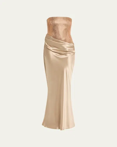 RETROFÉTE ALEXANDRA STRAPLESS SEQUIN DRAPED DRESS