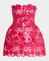 Retroféte Alira Strapless Sequined Lace Mini Dress In Cerise