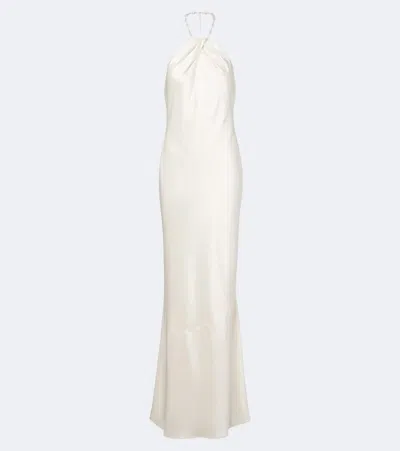 Retroféte Retrofête Anat Beaded Halterneck Satin Maxi Dress In White