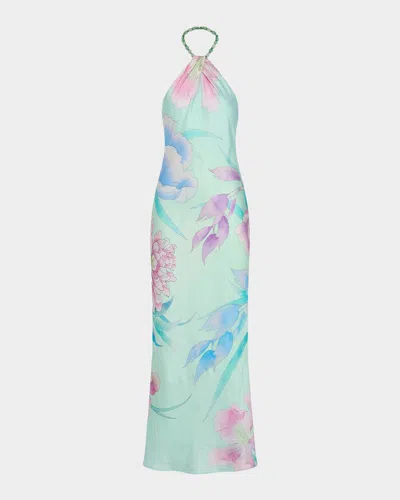 Retroféte Anat Floral Satin Halter Dress In Beija Floral