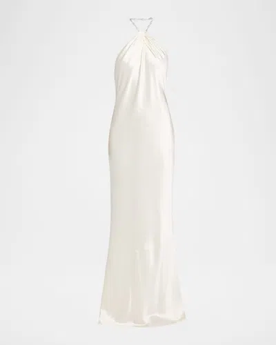 Retroféte Anat Satin Beaded Halter Dress In White