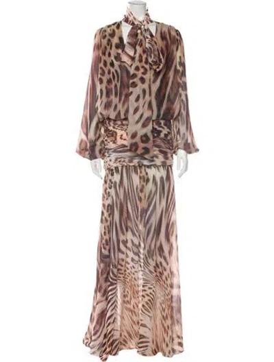 Pre-owned Retroféte Animal Print Long Dress W/ Tags In Neutral