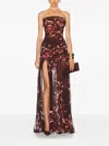 Retroféte Annalise Ruched Strapless Polka Dot Dress In Brown