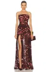 Retroféte Annalise Ruched Strapless Polka Dot Dress In Latte Abstract & Orchid