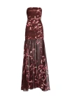 Retroféte Annalise Ruched Strapless Polka Dot Dress In Latte Abstract Orchid