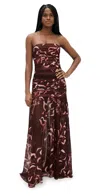 Retroféte Annalise Ruched Strapless Polka Dot Dress In Latte Abstract Orchid