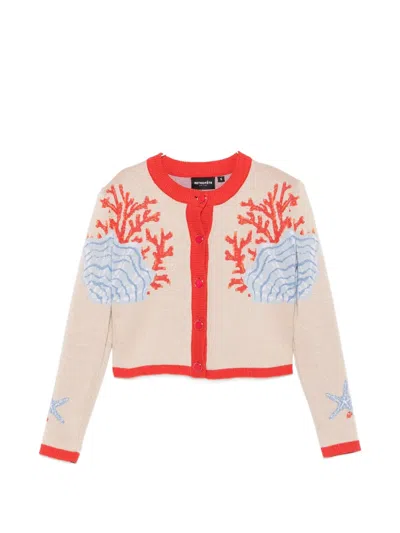 Retroféte Aralyn Coral-intarsia Cropped Cardigan In Neutrals