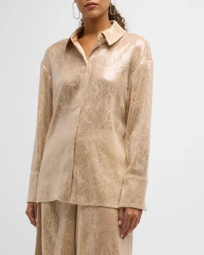 Retroféte Ariana Sequin Lace Button-front Shirt In Nude