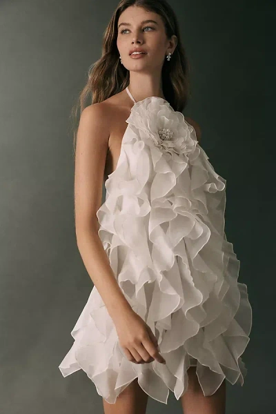 Retroféte Arina 100% Silk Ruffled Mini Dress In Ivory
