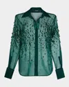 Retroféte Aubriella Embellished Long-sleeve Shirt In Green