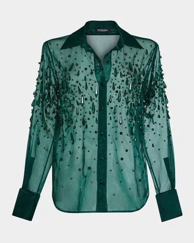 Retroféte Aubriella Embellished Long-sleeve Shirt In Green