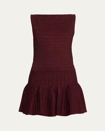 Retroféte Audrina Metallic Knit Godet-skirt Sleeveless Mini Dress In Burgundy