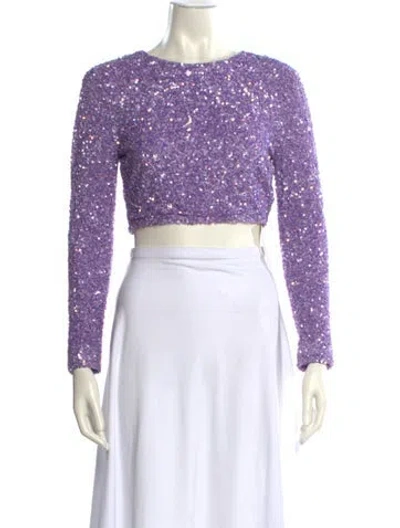 Pre-owned Retroféte Bateau Neckline Long Sleeve Crop Top In Purple