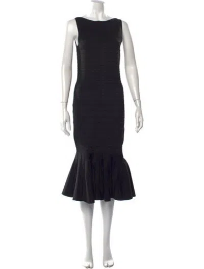 Pre-owned Retroféte Bateau Neckline Midi Length Dress In Black