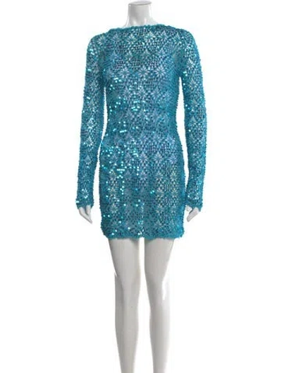 Pre-owned Retroféte Bateau Neckline Mini Dress In Blue