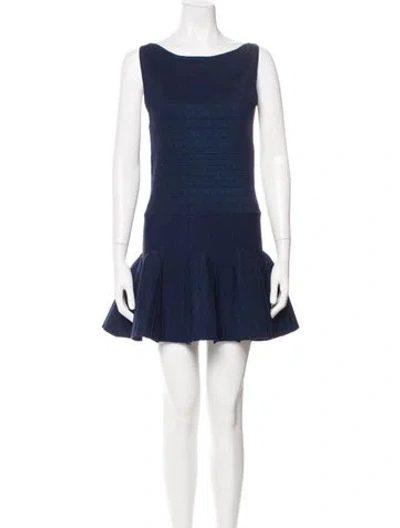 Pre-owned Retroféte Bateau Neckline Mini Dress In Blue