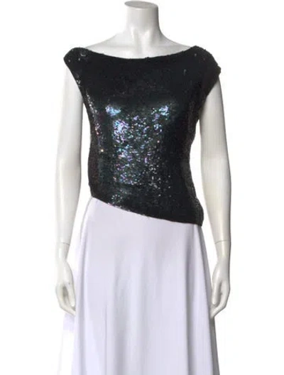 Pre-owned Retroféte Bateau Neckline Short Sleeve Crop Top In Multi
