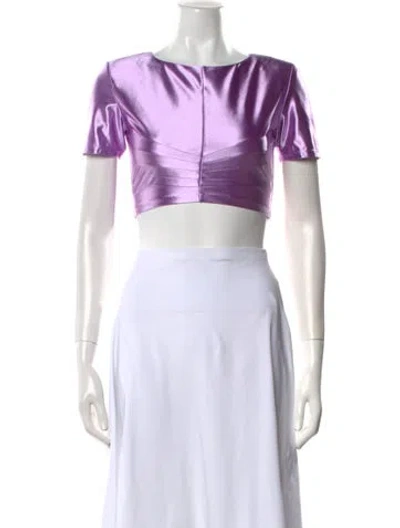 Pre-owned Retroféte Bateau Neckline Short Sleeve Crop Top In Purple