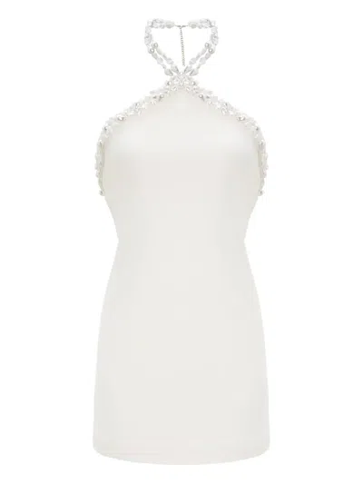 Retroféte Beaded Halter Neck Mini Dress In White