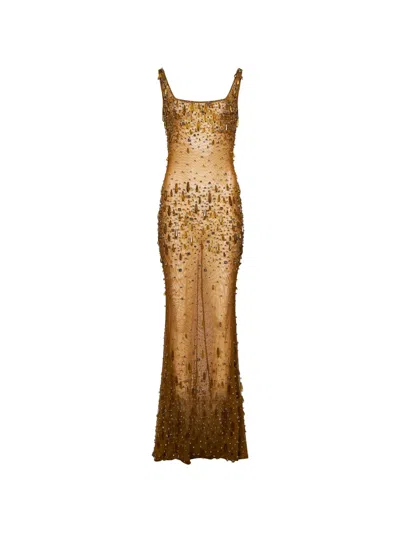 Retroféte Bead-embellished Maxi Dress In Gold