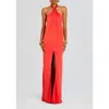 Retroféte Becs Satin Halter Gown In Geranium