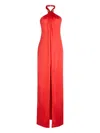 Retroféte Becs Satin Halter Gown In Red