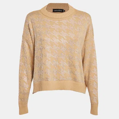 Pre-owned Retroféte Beige Rhinestone Embellished Rib Knit Mal Sweater Xs