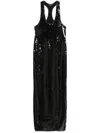 Retroféte 'bella' Long Dress With Wide Neckline And Sequined Details In Black