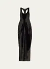 Retroféte 'bella' Long Dress With Wide Neckline And Sequined Details In Black