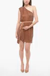Retroféte Belted Sequined Ella One-shoulder Dress In Brown