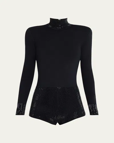 Retroféte Bethanie Rhinestone Turtleneck Romper In Black