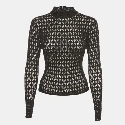 Pre-owned Retroféte Black Beaded Mesh High Neck Top Xs
