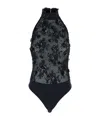 Retroféte Black Bodysuit With Halterneck And All-over Floral Embroidery In Tech Fabric In Black
