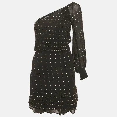 Retroféte Black Sequin Embellished Silk One Shoulder Mini Dress