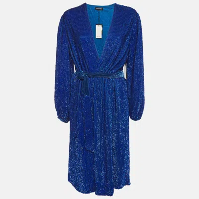 Pre-owned Retroféte Blue Sequin Gabrielle Wrap Dress S