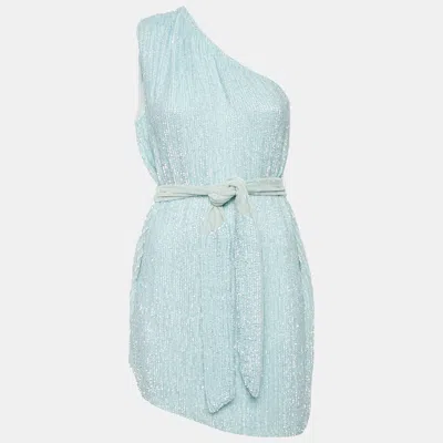 Pre-owned Retroféte Blue Velvet Trim Sequin One Shoulder Dress S