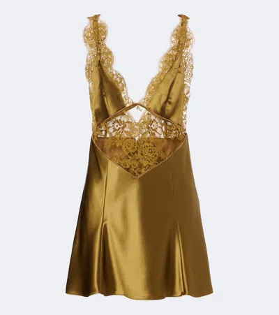 Retroféte Retrofête Bonny Lace-trimmed Satin Minidress In Gold