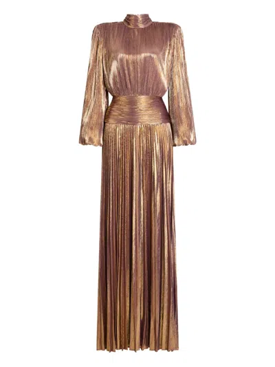 Retroféte Brienna Pleated Maxi Dress In Brown